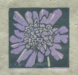 Scabious mini linocut print, Striped Pebble