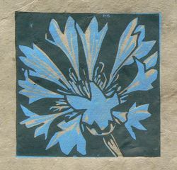 Cornflower mini linocut print, Striped Pebble