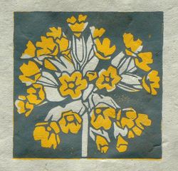 Cowslip mini linocut print, Striped Pebble