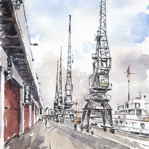 Bristol Cranes, limited edition print, Striped Pebble